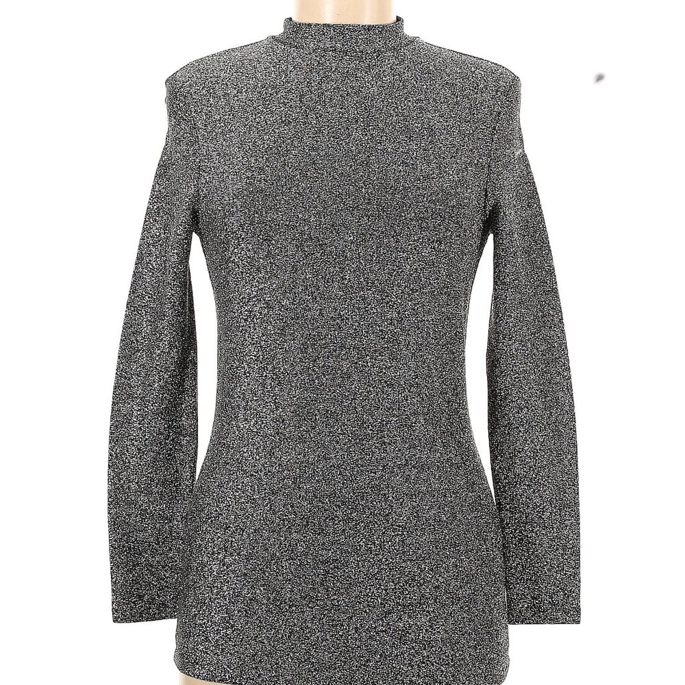 Reiss Long Sleeve Mock Neck Silver Shimmer Sparkle Top XS